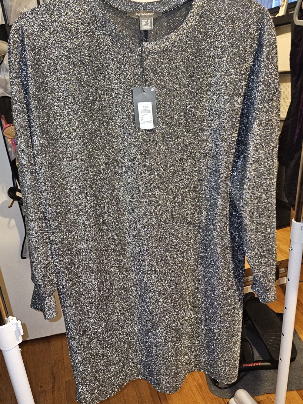 Primark Metallic Black & Silver Long-Sleeve Sweater Dress Size 8 NWT